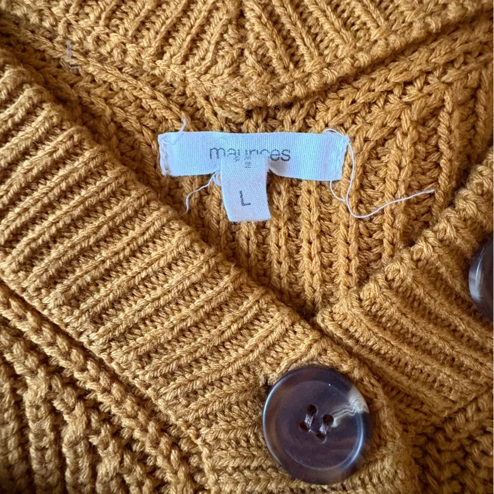 Maurice’s Women’s Sweater Large Mustard Brown Button Detail V-Neck Ribbed Comfy